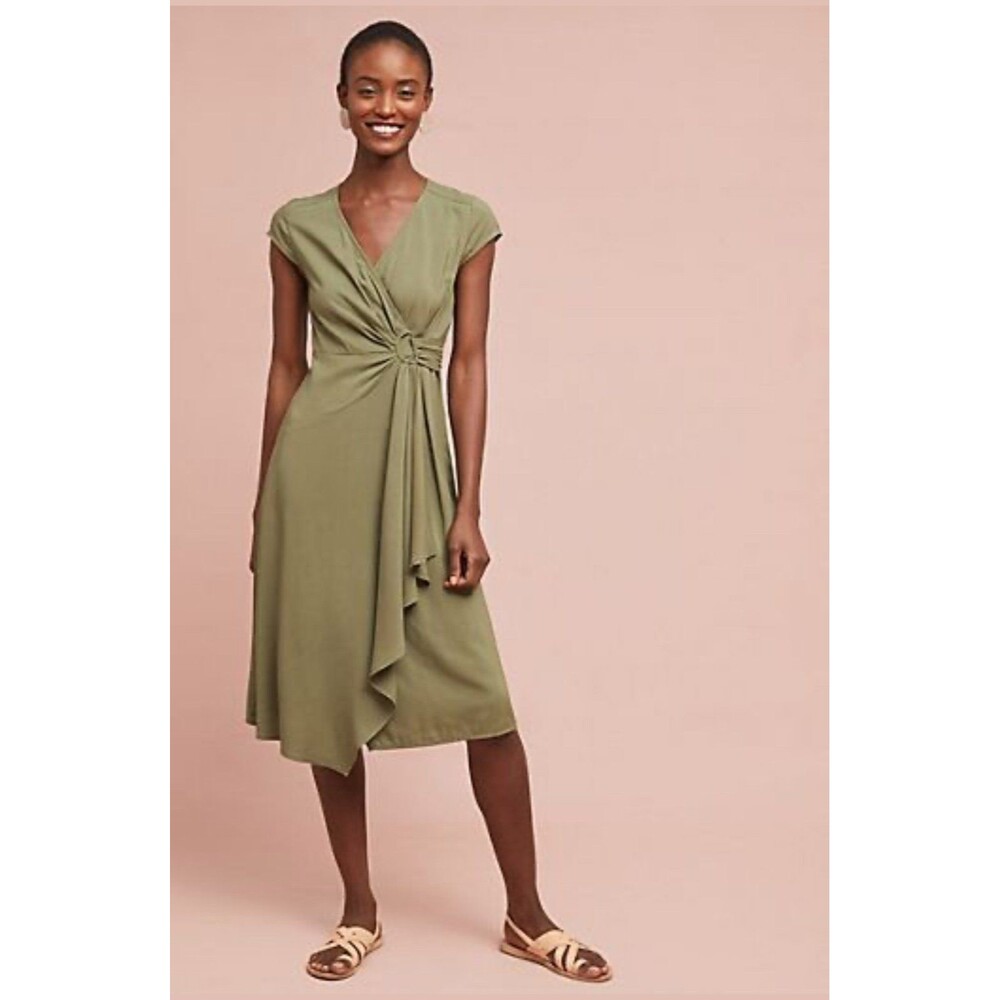 Maeve by Anthropologie Rayna Midi Wrap Dress in Green Size 8